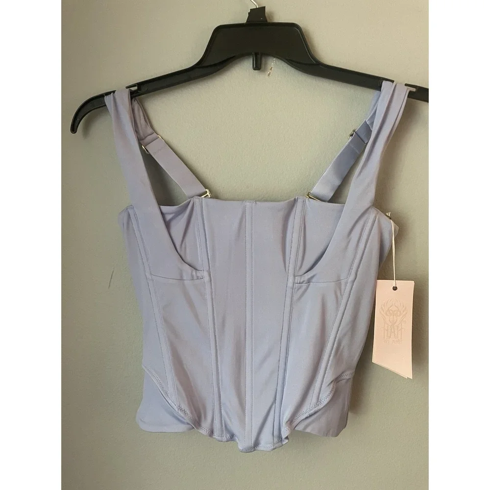 FREE PEOPLE We are HAH‎ Knock Out Top L Periwinkle Blue Bustier NWT $128